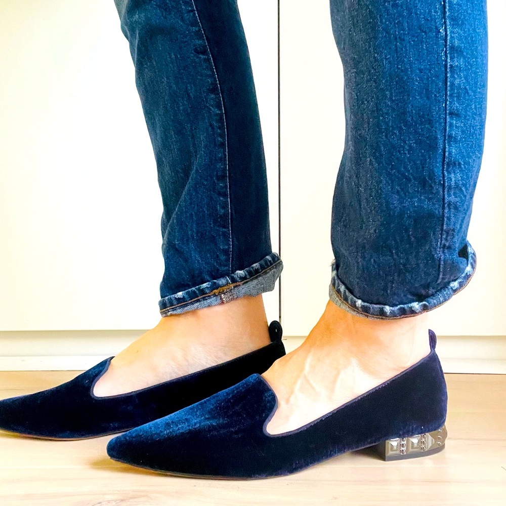 Franco Sarto Blue Velvet Loafers Size 10 Style Sadie 2 Casual/ Career Fall Flats
